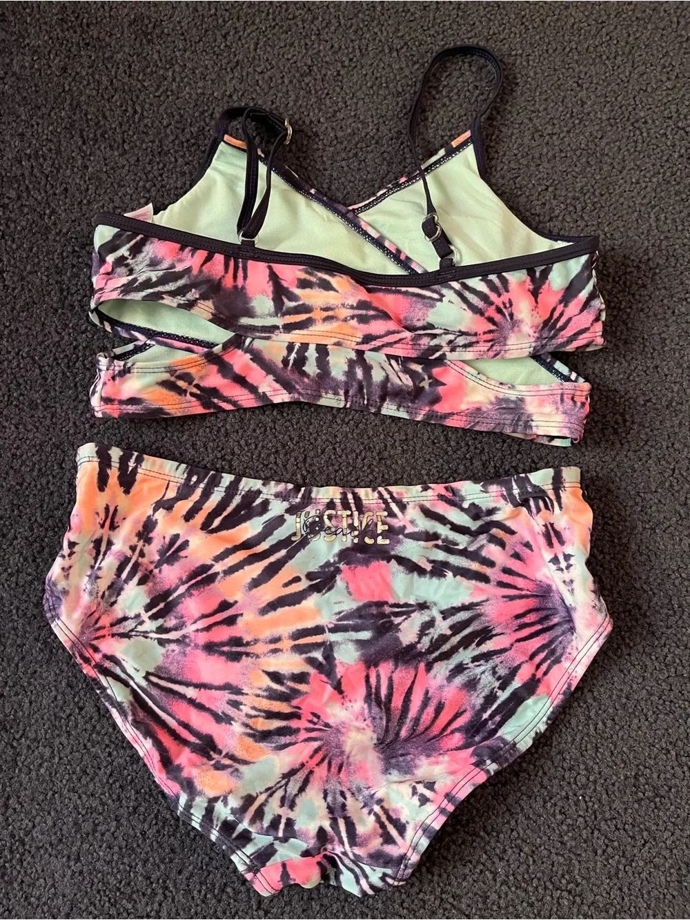 Justice High Waist Tie-Dye Bikini Set in Pink, Purple, Mint